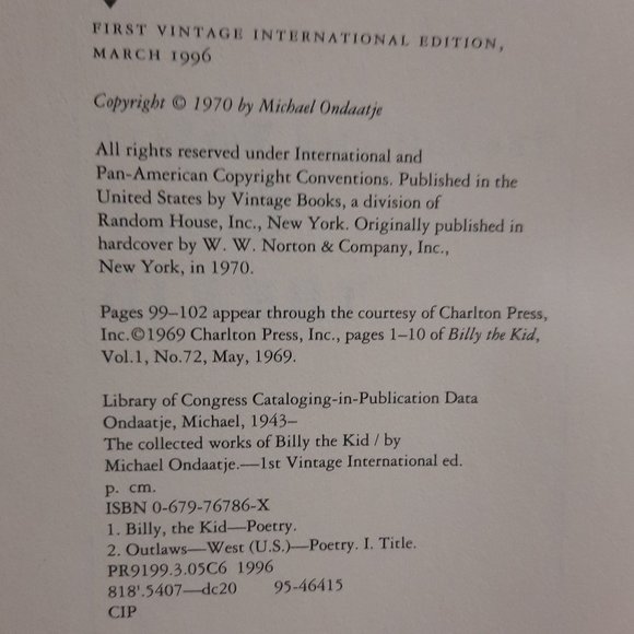 Softcover Book, "The Collected Works of Billy the Kid" by Michael Ondaatje - Picture 5 of 5